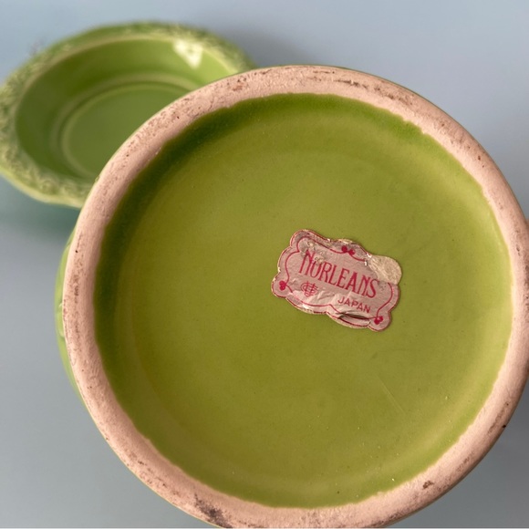 Vintage Norleans Japan lime green pitcher and dish set floral kitsch home decor - Picture 4 of 4